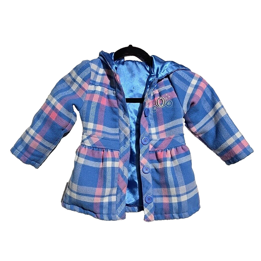 Disney Princess Blue Plaid Cinderella Fleece Hoodie Jacket Kids Girls Size 3T